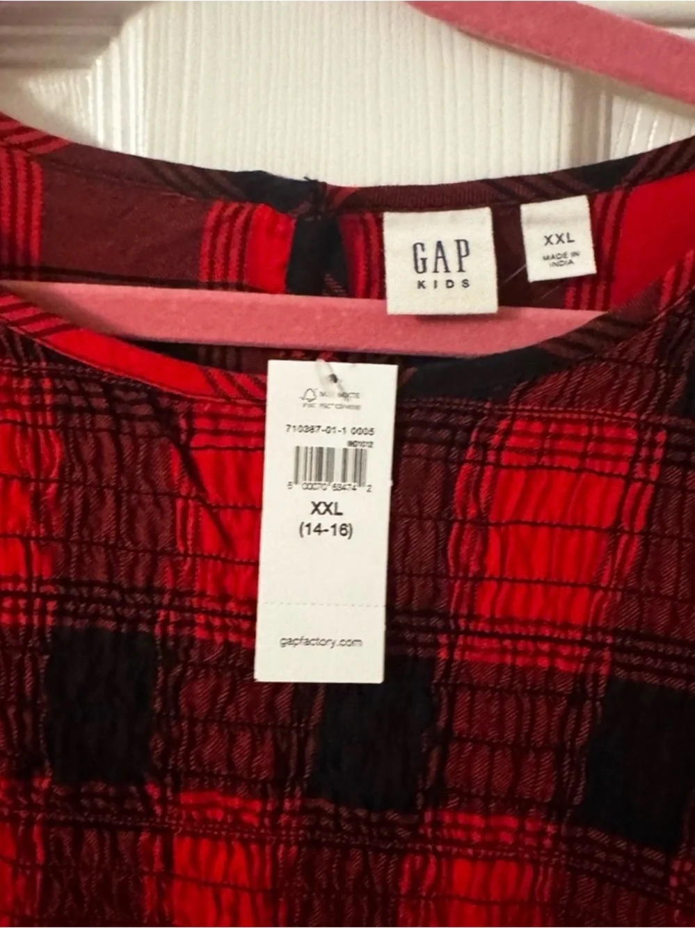 GAP girls buffalo Red & Black Plaid Long-Sleeve Dress sz XXL